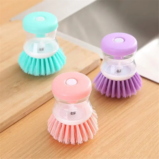 2-in-1 Pot Dish Cleaning Brush with Liquid Soap Dispenser: Kitchen Gadgets for Easy Dishwashing and Cleaning - LoftShop