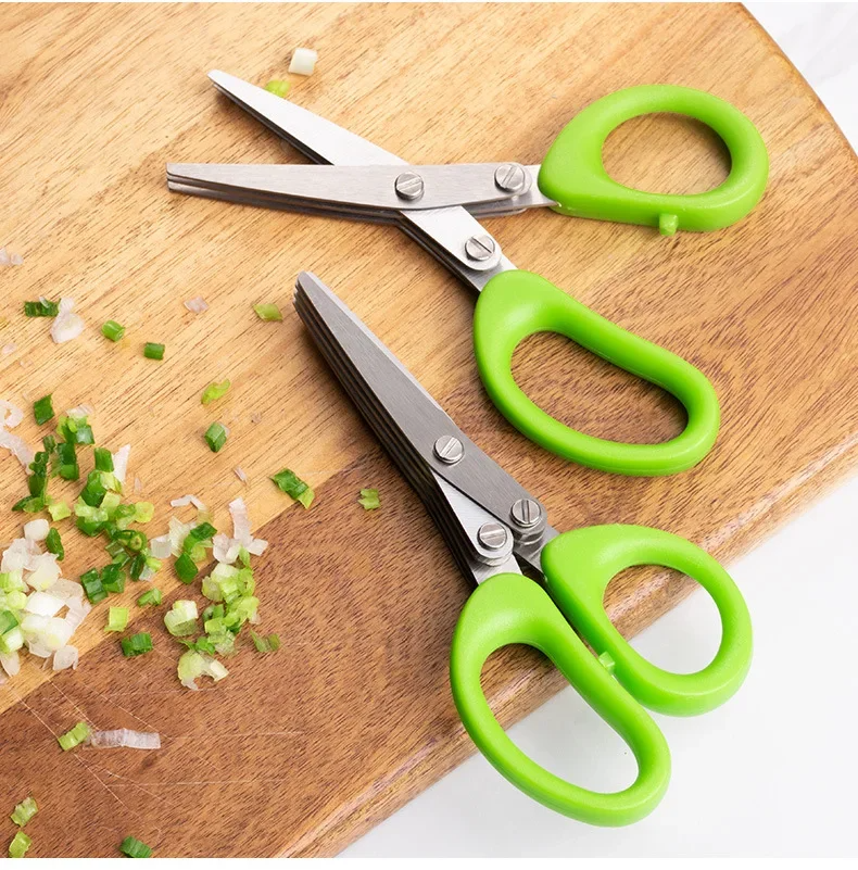 Multi-functional Stainless Steel 3/5 Layer Kitchen Scissors Pepper Shredded Chopped Scallion Cutter Laver Cut Cooking Tool - LoftShop
