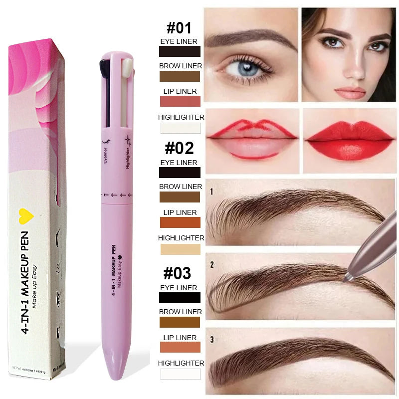 4-in-1 Waterproof Makeup Pen: Eyebrow & Lip Liner, Eyeliner, Long-Lasting All-in-One Pencil - LoftShop