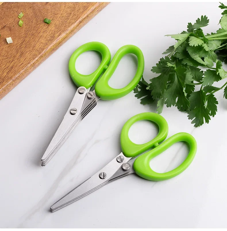 Multi-functional Stainless Steel 3/5 Layer Kitchen Scissors Pepper Shredded Chopped Scallion Cutter Laver Cut Cooking Tool - LoftShop