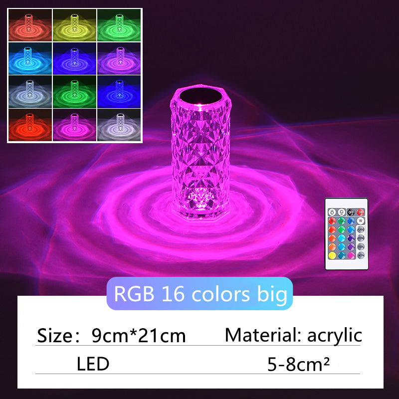 RGB Crystal Diamond Lamp: Touch-Controlled LED Rose Light Projector with 16 Colors and Remote - LoftShop
