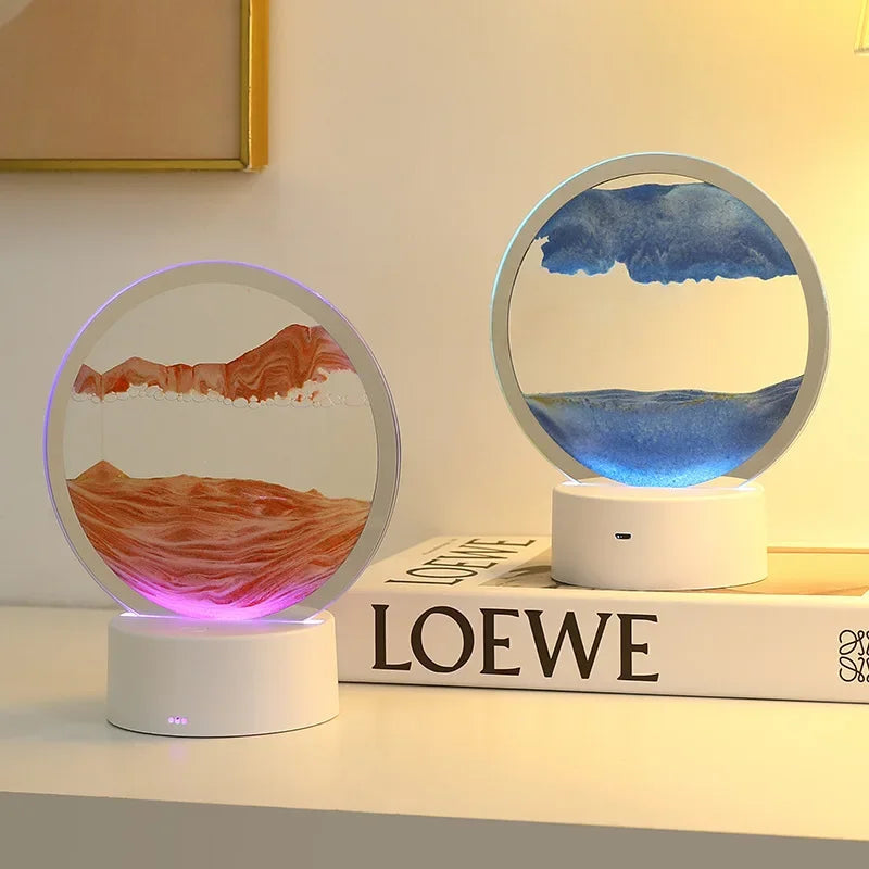 RGB LED Moving Sand Art Display: Deep Sea Sandscape Lamp & Picture Frame Set - LoftShop