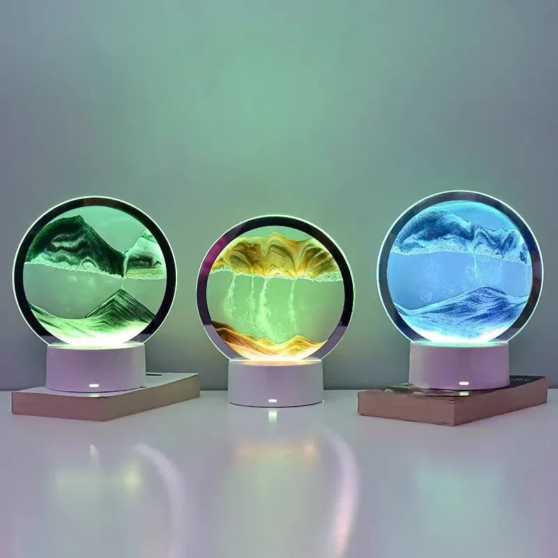 RGB LED Moving Sand Art Display: Deep Sea Sandscape Lamp & Picture Frame Set - LoftShop