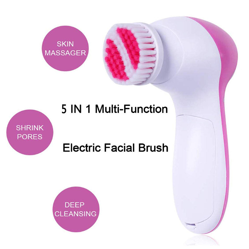 Features of 5-in-1 Electric Facial Cleaner: Deep Cleansing Brush, Exfoliator, Blackhead Remover, Skin Massager, Spa Skincare Tool